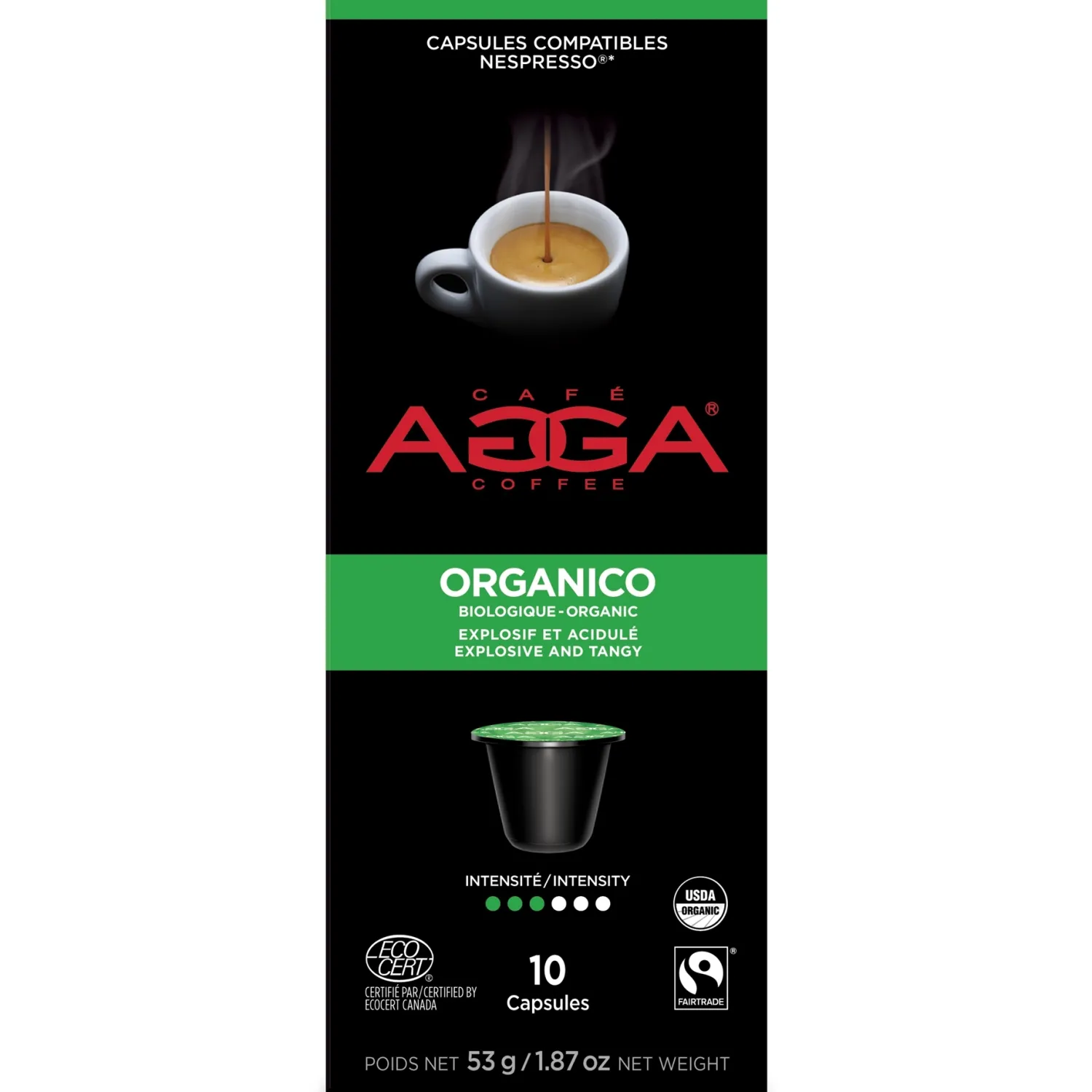 Ma Caféine Organic Fair Trade | Nespresso Compatible Capsules>Agga | Espresso Organico - organic - box of 10 Nespresso® compatible capsules