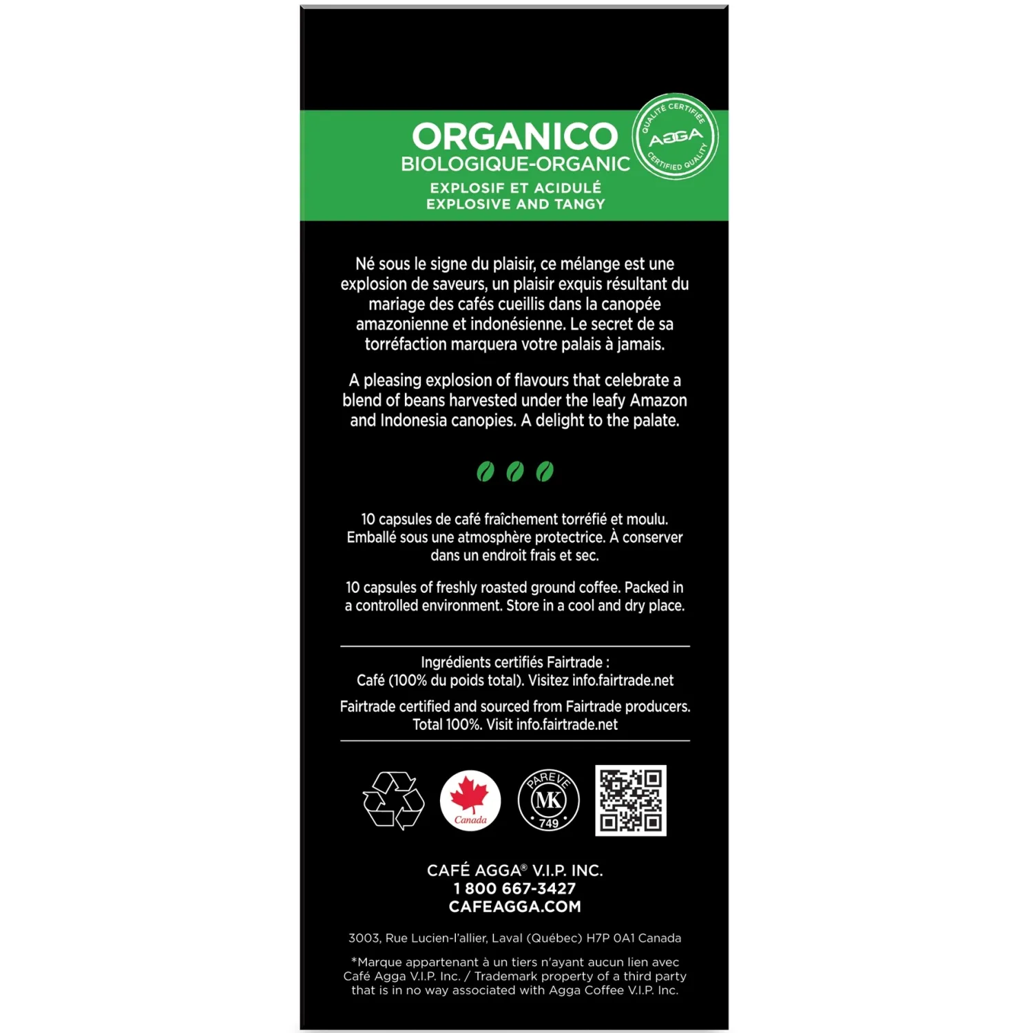 Ma Caféine Organic Fair Trade | Nespresso Compatible Capsules>Agga | Espresso Organico - organic - box of 10 Nespresso® compatible capsules
