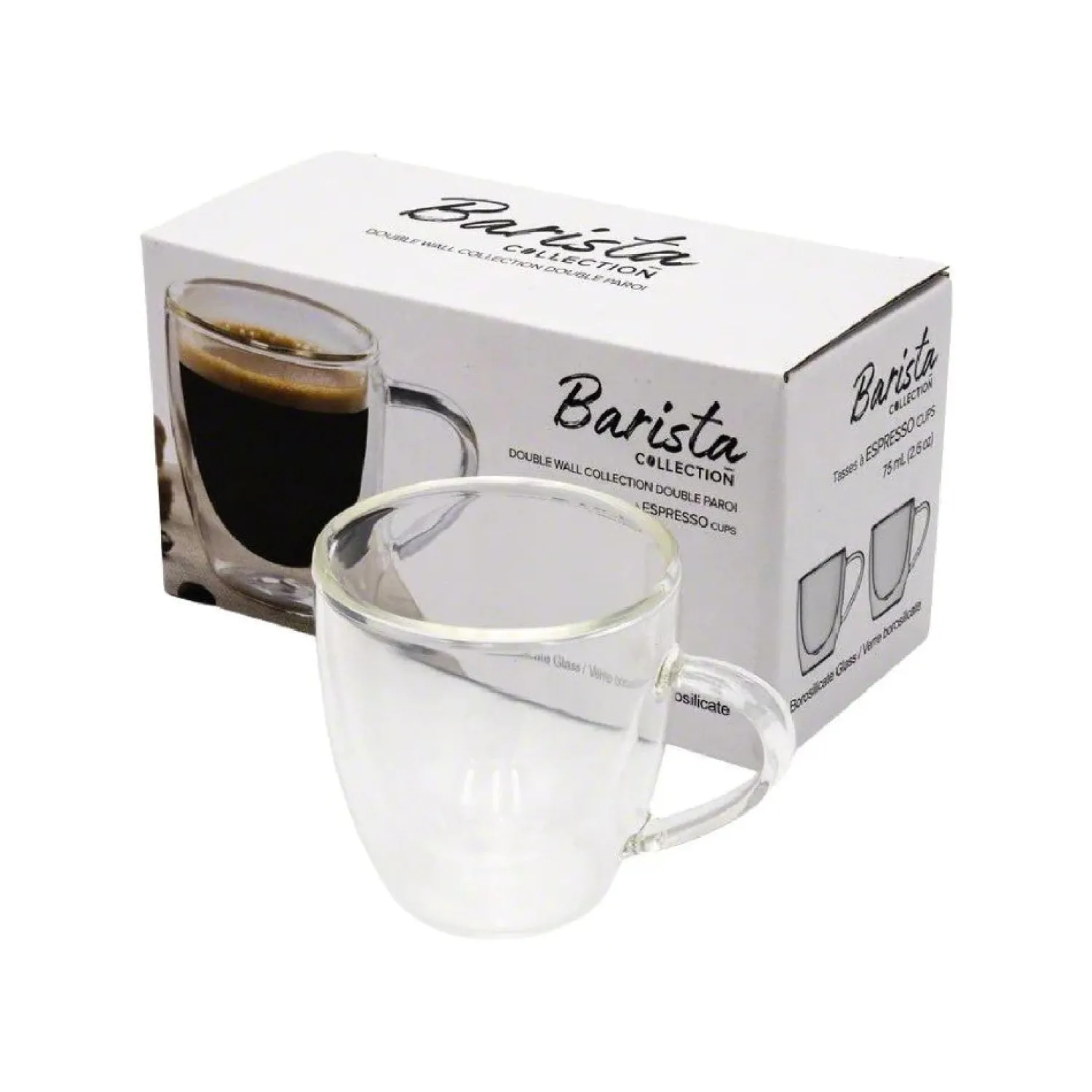 Ma Caféine Double Wall Cups | Glasses And Cups>Barista | Double Wall Espresso Glasses with Handle - Set of 2