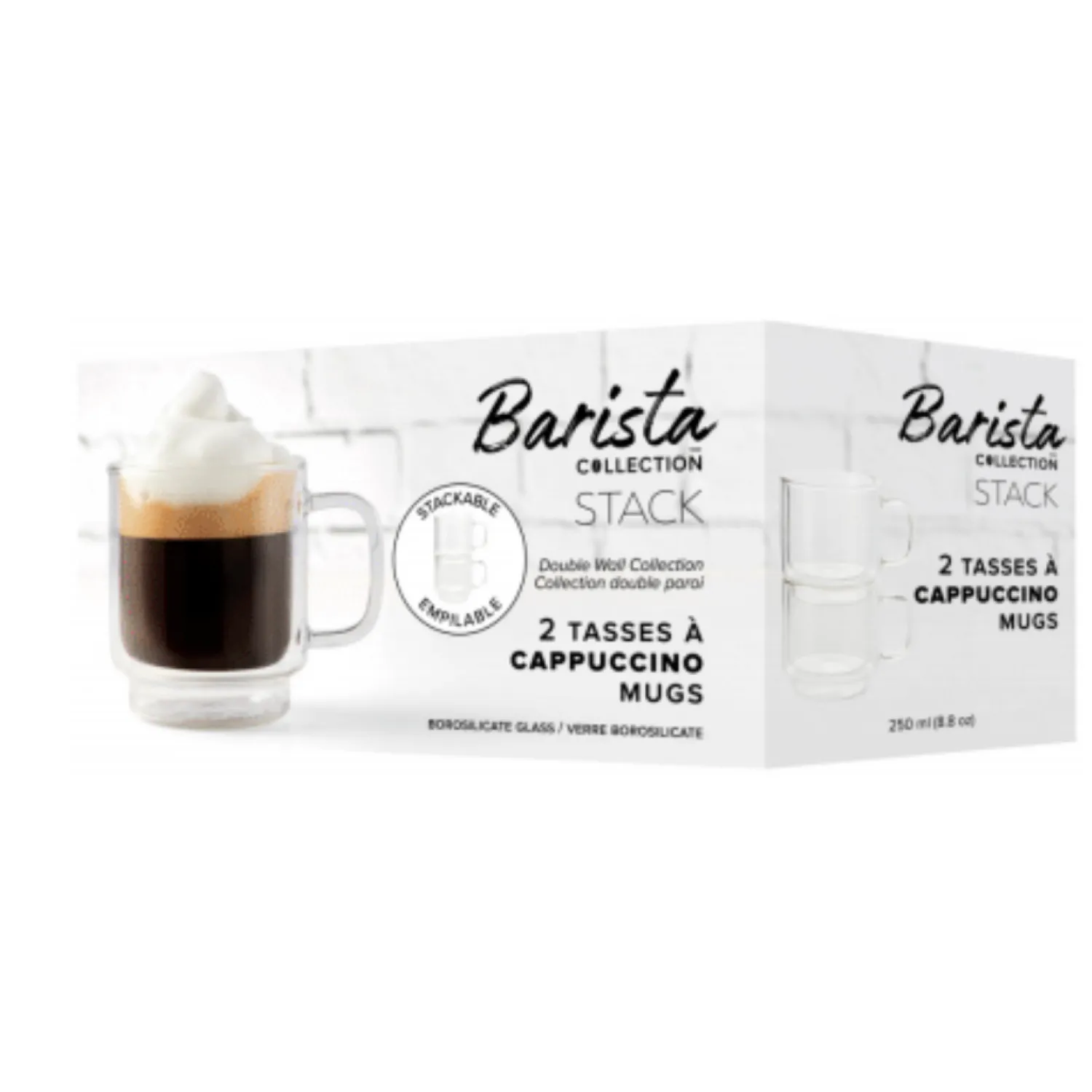 Ma Caféine Double Wall Cups | Glasses And Cups>Barista | Stackable cappuccino cups - Set of 2