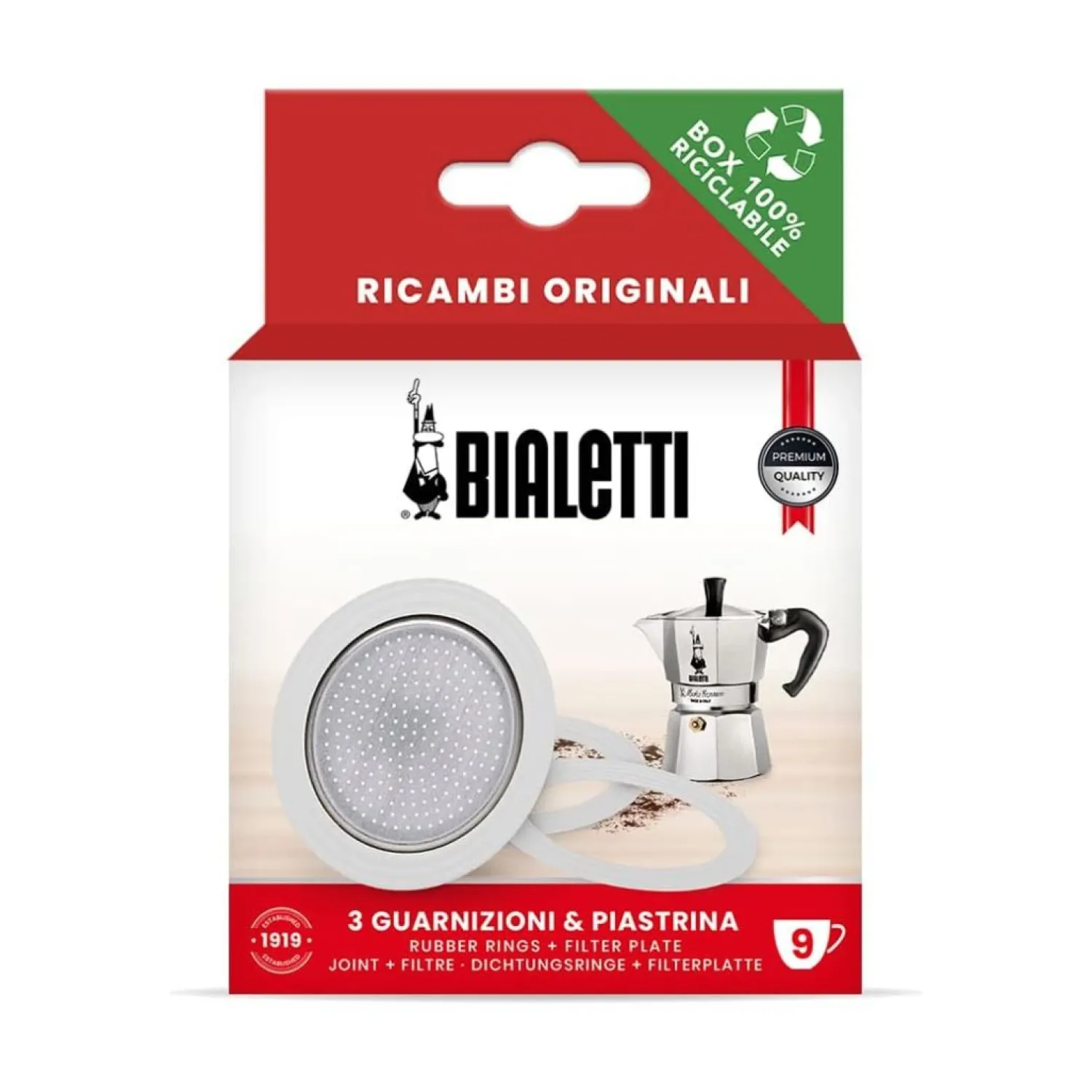 Ma Caféine Machine Maintenance | Italian Percolator>Bialetti | Set of 3 seals and 1 filter for 9-cup Moka