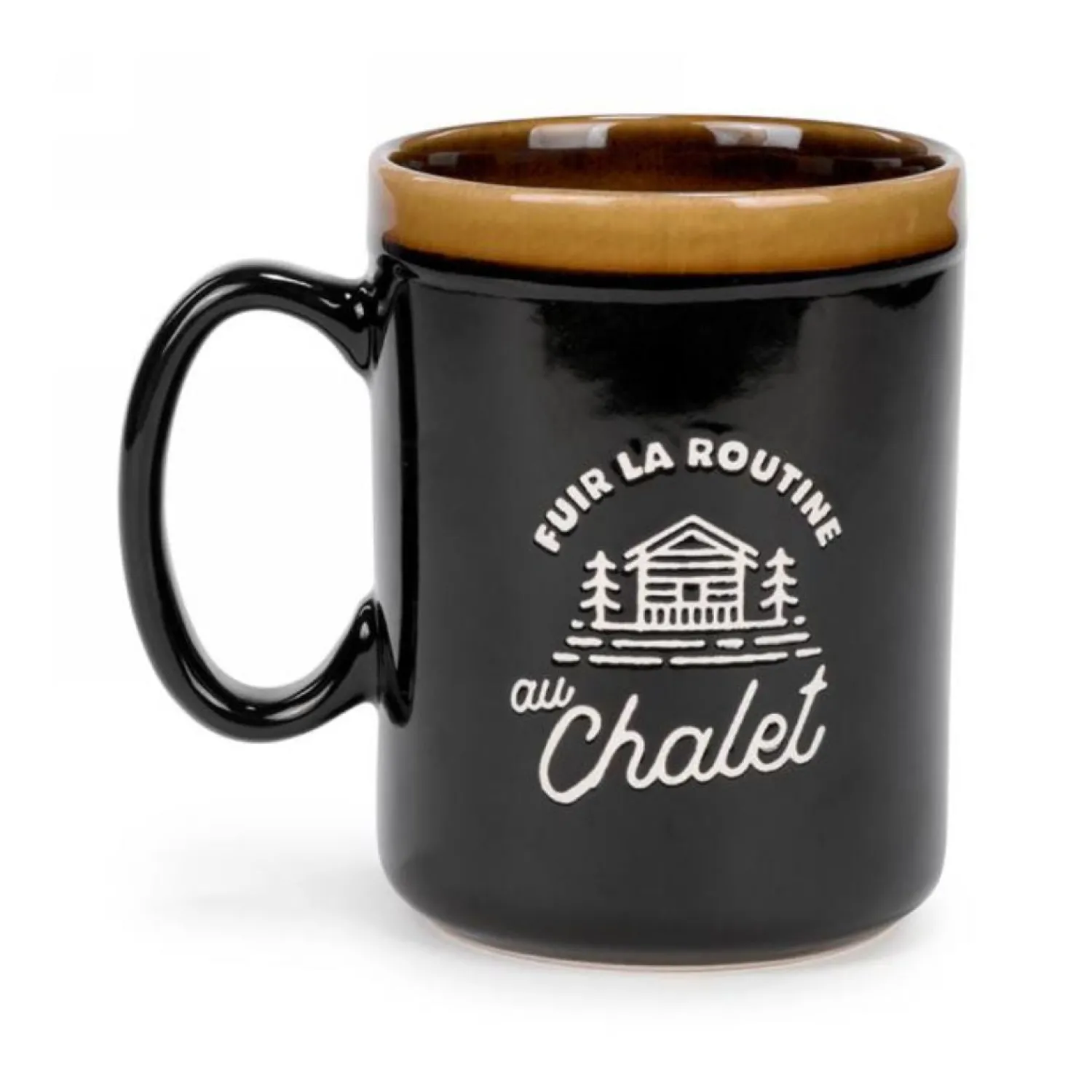 Ma Caféine Ceramic Mugs | Message Mugs>Black mug Escape the routine at the Chalet 17oz