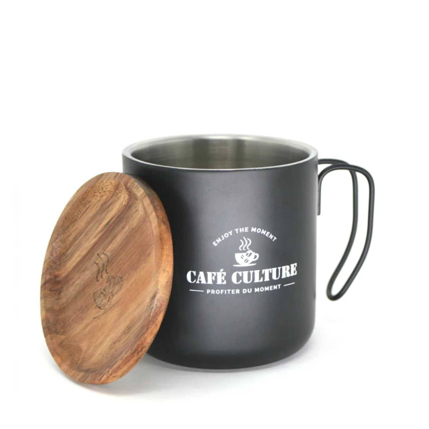 Ma Caféine Double Wall Cups | Camping>Café Culture | Double wall black steel mug 450ml