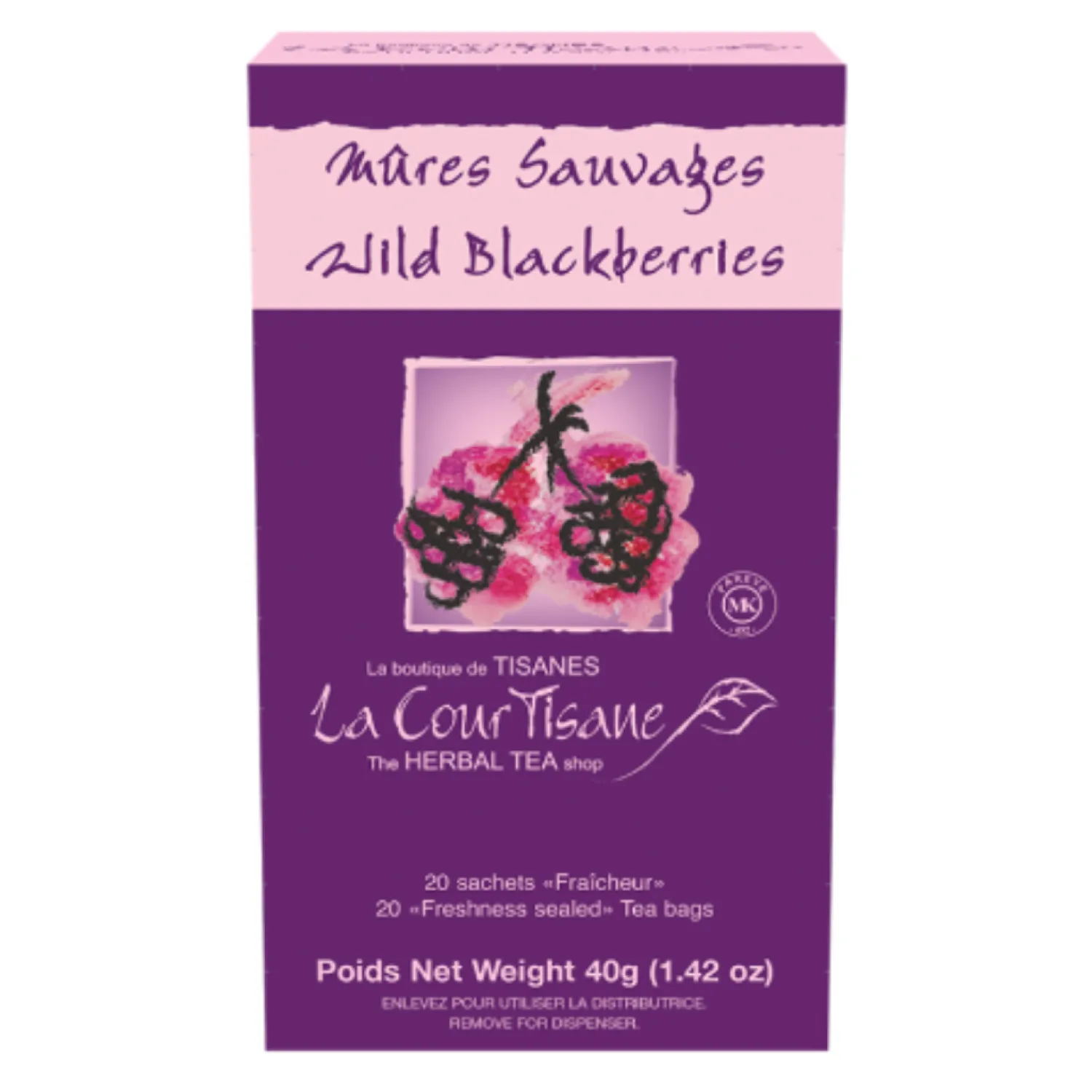 Ma Caféine Herbal Teas | Caffeine Free>The Courtesan | Wild Blackberry Herbal Tea box of 20 sachets