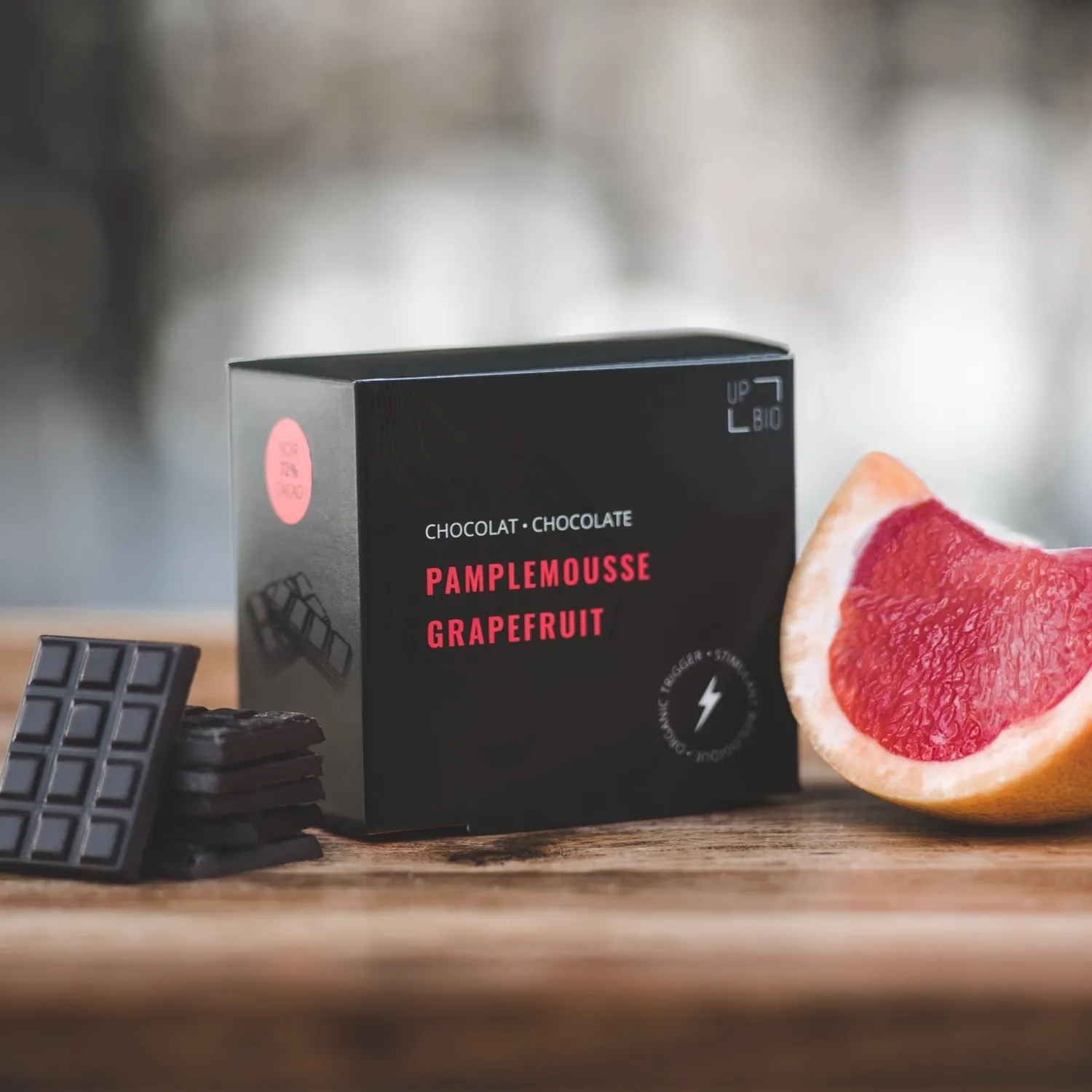 Ma Caféine Food & Snacks | Quebec Products>Upbio | Organic dark chocolate Grapefruit flavor with theine - 75 gr