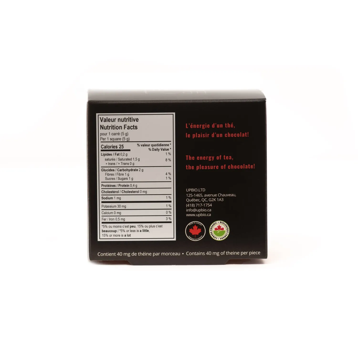 Ma Caféine Food & Snacks | Quebec Products>Upbio | Organic dark chocolate Grapefruit flavor with theine - 75 gr