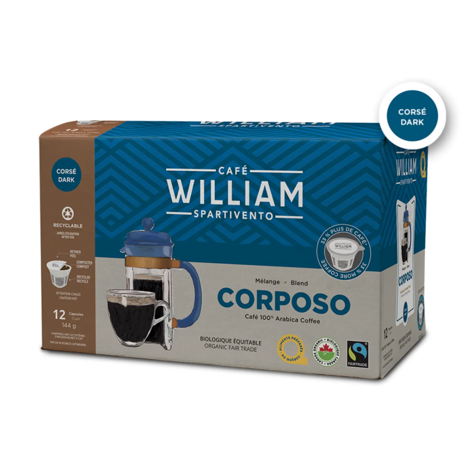 Ma Caféine Organic Fair Trade | K-Cup Capsules>William | Corposo Fairtrade organic - box of 12 kcup capsules
