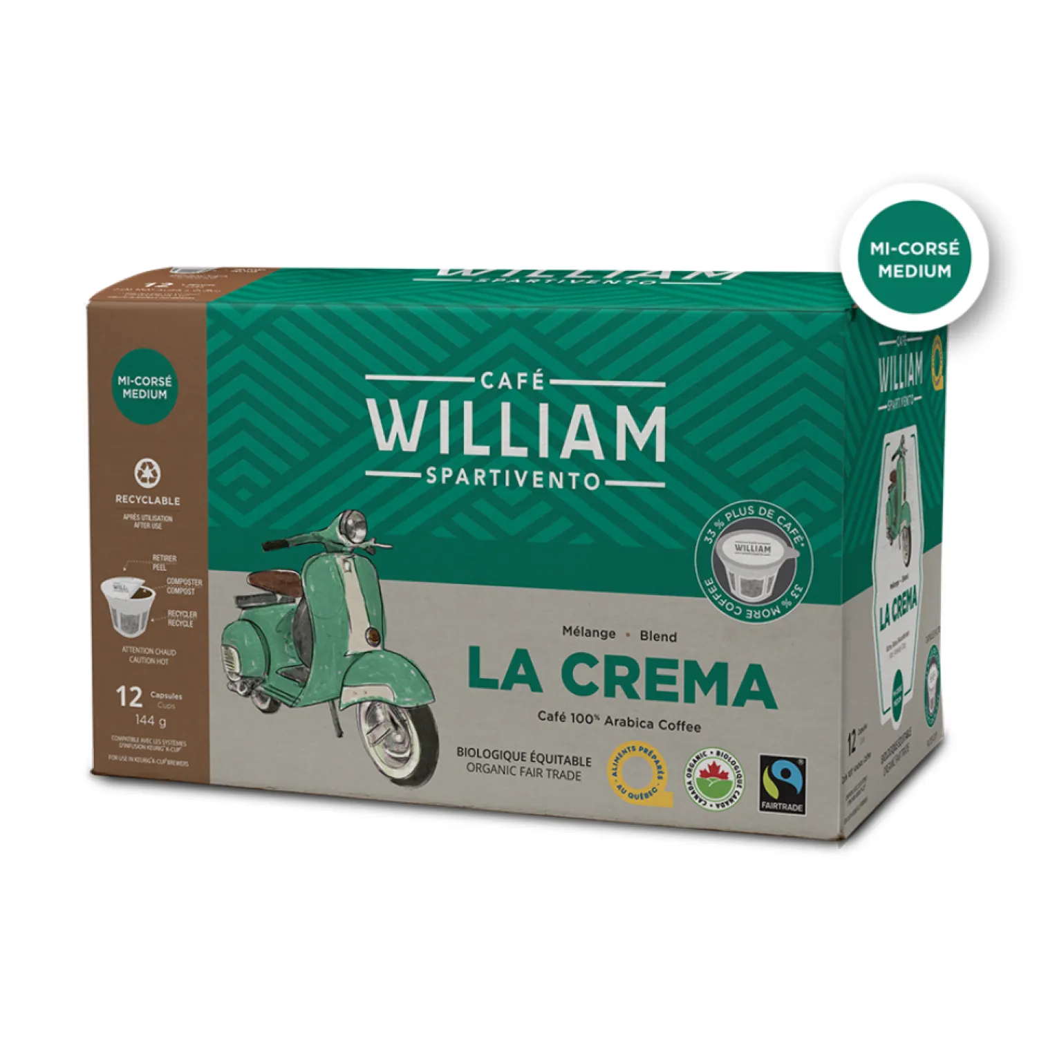 Ma Caféine Organic Fair Trade | K-Cup Capsules>William | La Crèma Fairtrade organic - box of 12 k cup capsules